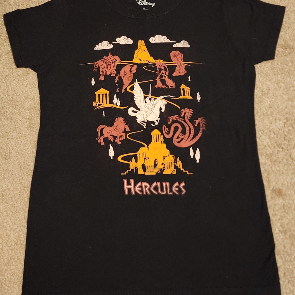 🎀Disney Hercules Black Tee with Mythical Print - Size Girl's Medium🎀